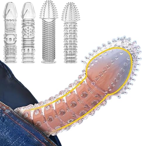 4er Pack Dick Penis Sleeve - Silikon Penismanschetten mit große noppen, Wiederverwendbares Penishülle zur Penisverdickung und Erektionsverbesserung, Penis Extender, Sexspielzeug für Männer