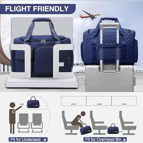 Image of Small Gym Bag for Women, Travel Duffle Bag Carry On Weekender Bag with Shoe Compartment, B2#Navy, 11 x 19.6 x 8.2 inches, Weekender Bag&toiletry Bag