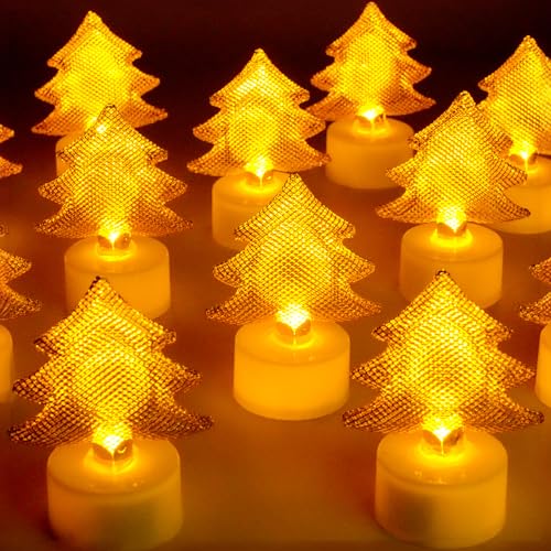 HAIDOLIANG 6PCS Christmas Tree Tea Lights Candles(Ironwork), LED Flameless Candles Battery Operated for Holiday Gifts, Led MINI Electric Faker Votive Tealight Candles for Desk, Birthday Decorations