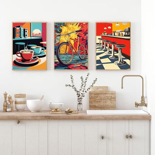 Image of cupmod 6 Packs Vintage Paint by Numbers Kit for Adults,Retro Funny Adults Paint by Number Kits on Canvas Without Frame,Easy Acrylic Oil Painting by Numbers Kit for Home Wall Decor 9.8x13.8inch