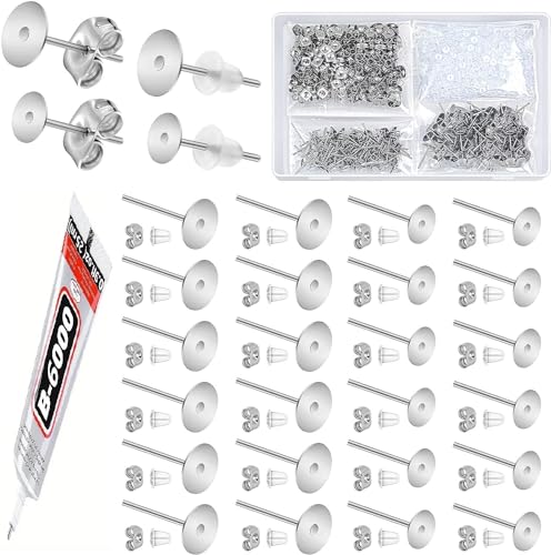 Image of Dhruv Crafts Jewelry Glue With Earring Posts, 1002Pcs Stainless Steel Stud Posts With Butterfly and Rubber Backs, DIY Jewelry Making Kit