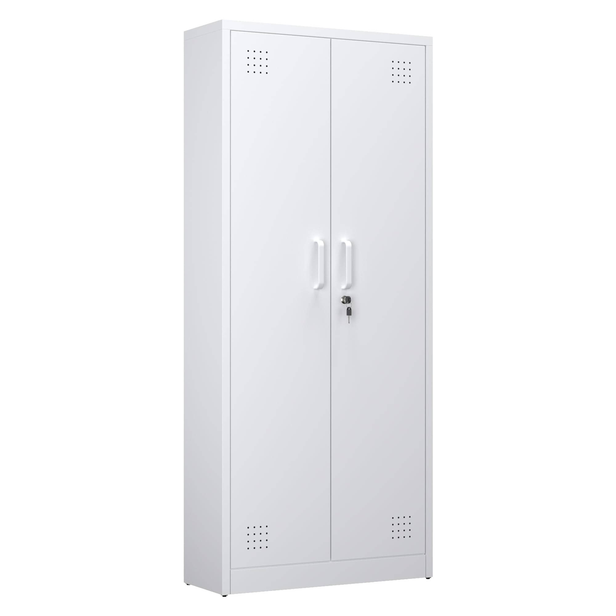SUPEER Besenschrank mit Belüftung & Magnetverschluss,Mehrzweckschrank,Stabiler Stahlschrank für Staubsauger, Putzmittel, Wäsche und Haushaltszubehör|70x30x165 cm|Weiß