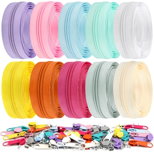 DOITEM Lot de fermetures éclair sans fin avec fermeture éclair de 5 mm de 20 m - Avec 40 curseurs en métal pour vêtements, sac, trousse à crayons, linge...