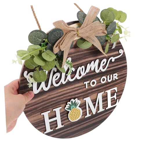Placa de bienvenida PRETYZOOM: letrero de madera rústico e intercambiable para colgar en la puerta 3