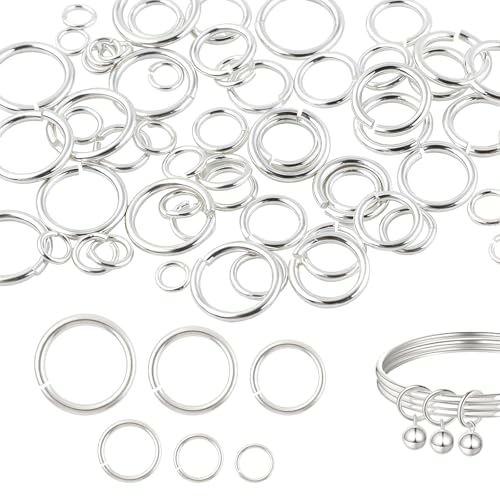 180PCS 925 Sterling Silver Open Jump Rings 3/4/5/6/7/8mm Jewelry Connector Rings for Bracelets Necklaces Earrings DIY Craft Making Supplies