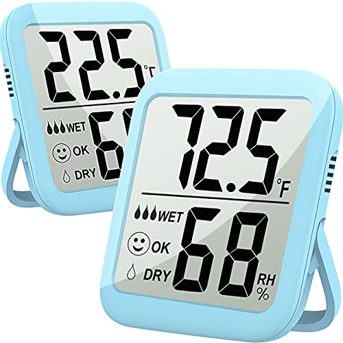 Humidity Gauge, 2 Pack Max Indoor Thermometer Hygrometer Humidity Meter Temperature and Humidity Monitor with Dual Sensors for Bed Room, Pet Reptile, Plant, Greenhouse, Basement, Humidor, Guitar