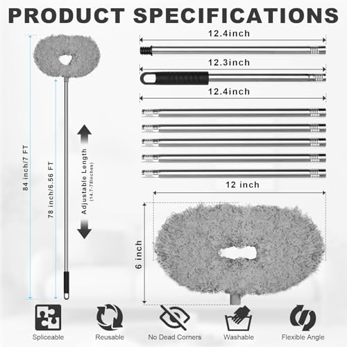 Image of Storystore Ceiling Fan Cleaner Duster - Adjustable Duster with Extension Pole,Dusters for Cleaning Fan Blade, Walls and Cobweb (7FT /Grey)