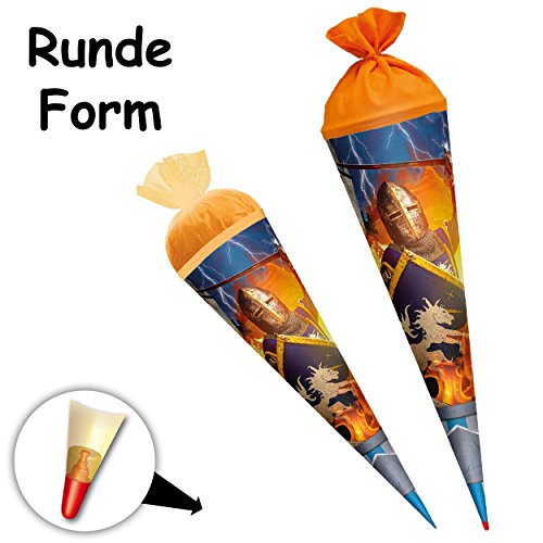 5 Stück Schultüten - Ritter & Ritterburg - 50 cm - rund - incl. Name und Schleife - mit Tüllabschluß - Zuckertüte - mit… – Bild 4