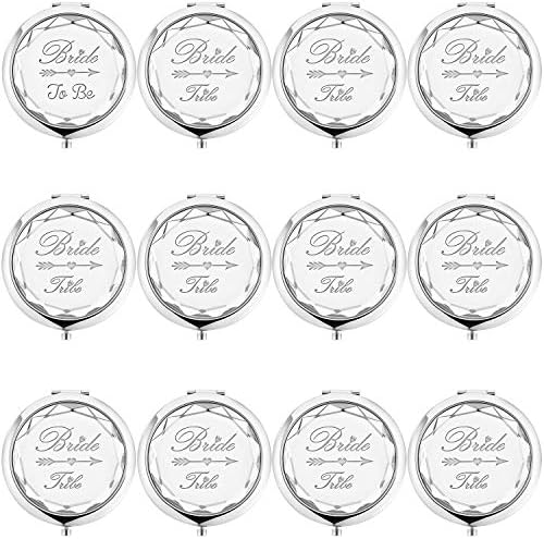 Deutrnew Pack of 12 Compact Pocket Makeup Mirrors Set Include 1 Bride to Be Mirror and 11 Bride Tribe Mirrors for Bridal Shower Hen Party Bridesmaid Proposal Gifts Perfect Bachelorette Party Gift.
