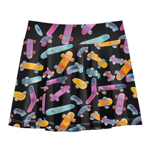 CHIFIGNO Cute Skateboards Black Little Girls Tennis Skirts High Waisted Sport Athletic Skorts Kids Golf Skort with Shorts Size 11-12