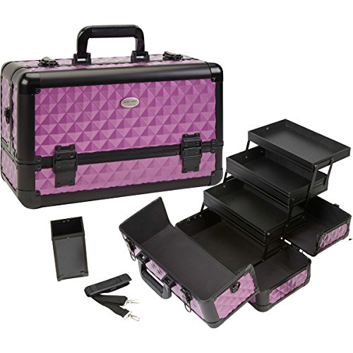 Seya Beauty Pro Aluminum Makeup Train Case w/Brush Holder - Purple Diamond