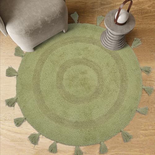 TOPSMCHER Round Bath Rug 100% Cotton Boho Bath Rug, Floor Mats with Hand-Tied Tassels...
