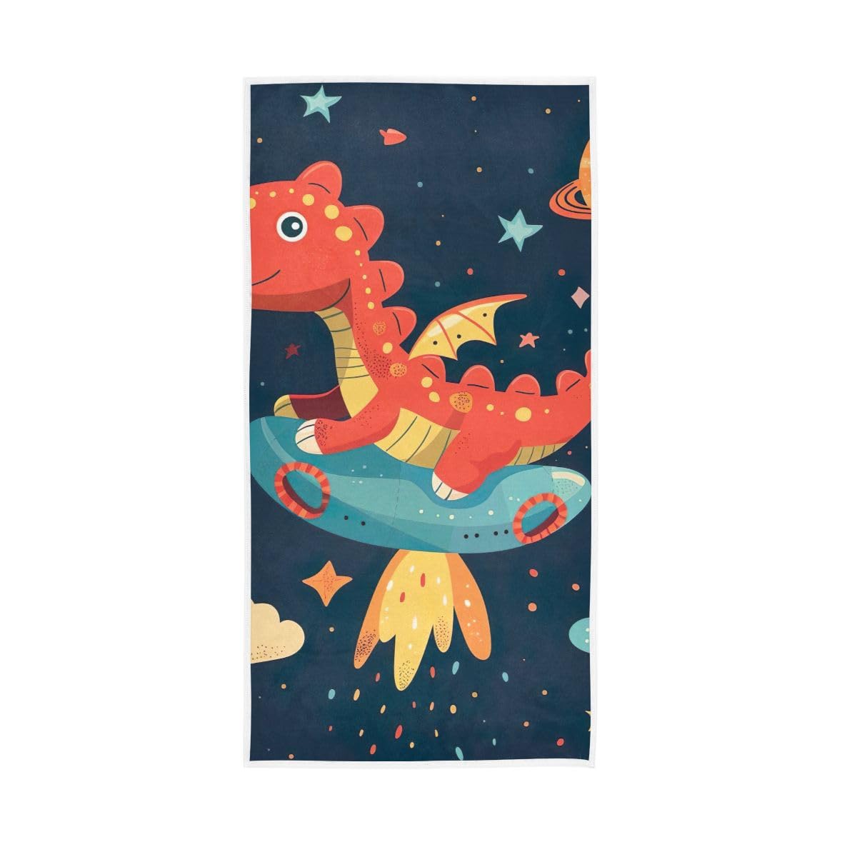 HUYGD Cute Red Dinosaur Flying in Space Farmhouse Hand Towels Bathroom, Hand Towels for Bathroom, Travel, Camp, Hotel, Spa 15 x 30 Inches