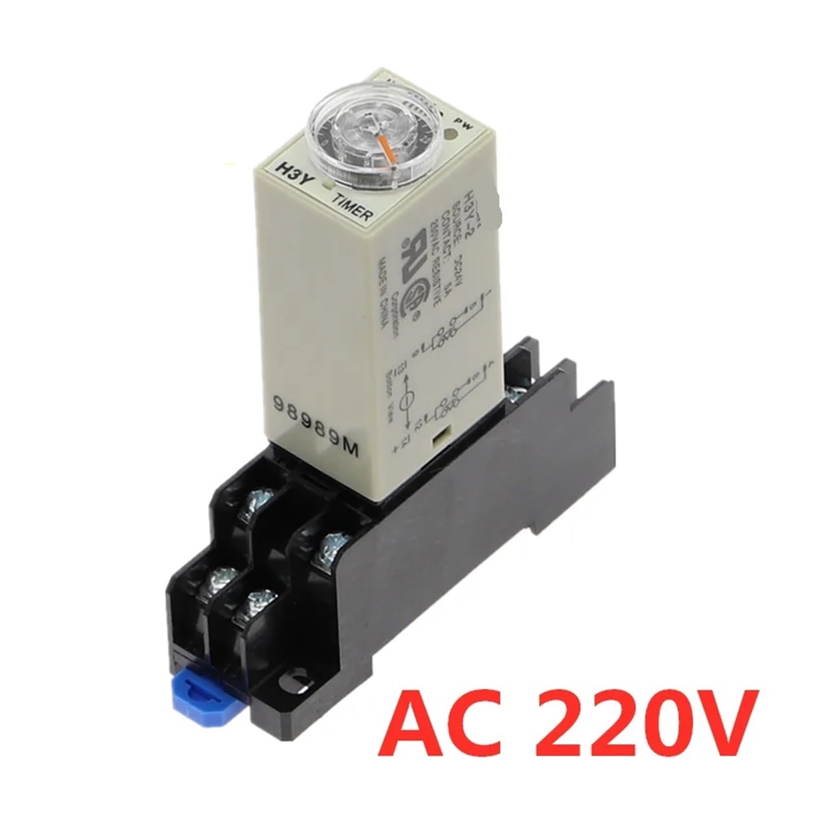 Relè timer DPDT con manopola girevole di ritardo di accensione da 0 a 3 minuti, CA 220 V, H3Y-2 con base di presa.