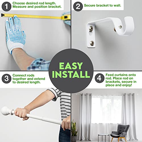 Seraphic Felicity Curtain Rod, 72-144 In Adjustable Length, 1 Inch Rod, White, For Heavy Curtains, Metal Window Treatment, Hanging Drapery Rod W/Extending Pole, 6-12 Feet #TOP4