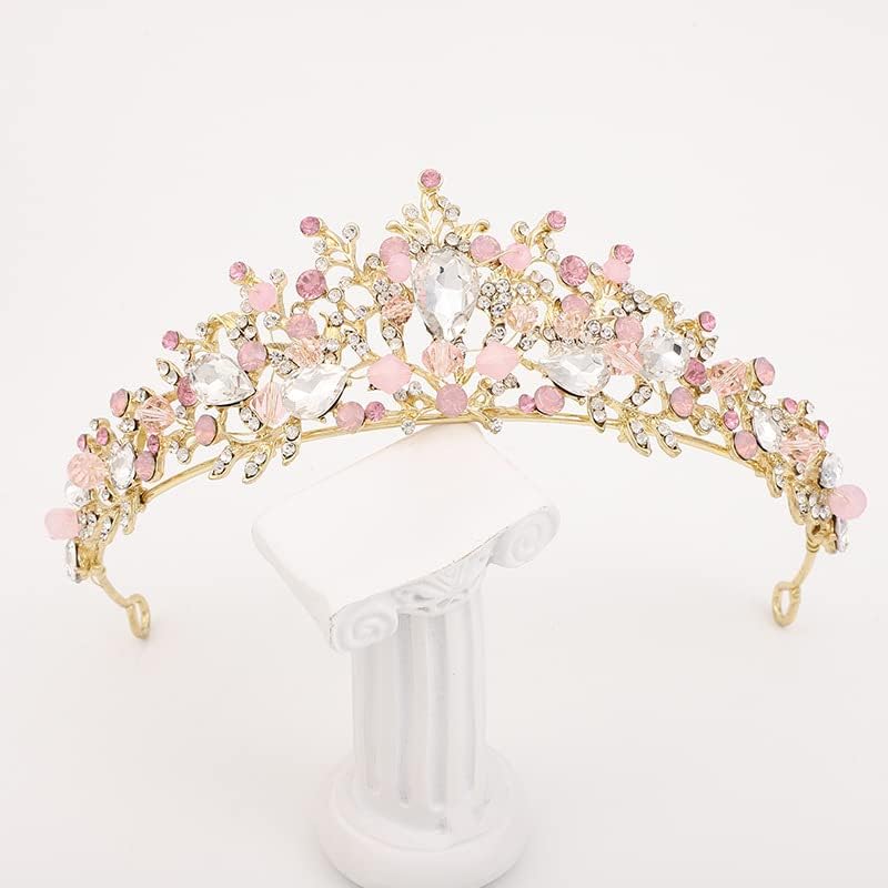 Miniatura 2 de Tiara de cristal rosa para niñas, disfraz de princesa con diamantes de imitación, diadema de corona de diamantes de imitación, accesorios para el