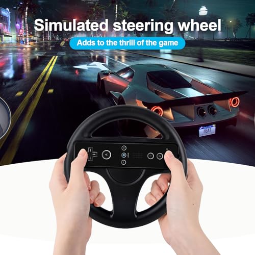 Image of Arrocent Steering Wheel and Zapper Gun Set Compatible with Wii Wii U Remote (Pack of 2, Black)
