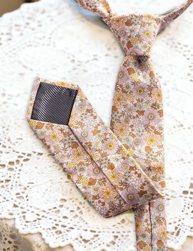Image of Barry.Wang 100% Cotton Floral Ties for Men 63 inch Extra Long Necktie Clip | Fashion Cotton Printed Neckties,Wildflower 2.76 inch Ties Skinny,Gift Box,Groomsmen Wedding‌ Engagement Graduation
