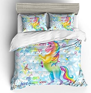 Suncloris,Rainbow Unicorn Fairytale with Sparkling Stars,Bedding Sheet Set .Included:Duvet Cover,Pillowcase(no Comforter Inside) (01, (Full))