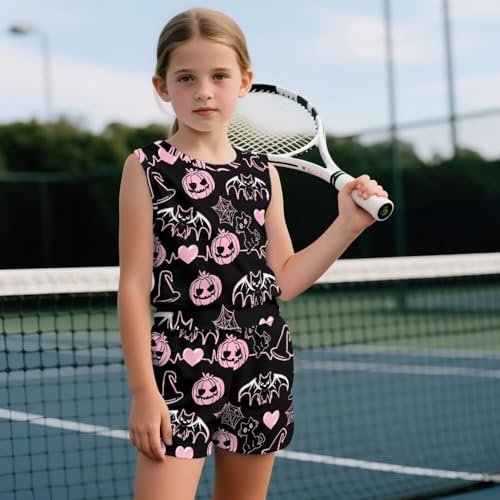 ZFRXIGN Halloween Costumes for Girls 5-14 Years Halloween Outfit Sleeveless Tank Top Workout Shorts for Daily Wear4