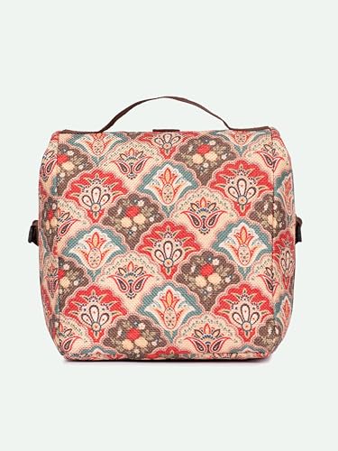 Image of ZOUK Mughal Art Multicolor Motif Printed Multicolor Insulated Roll up Lunch Bag,Cotton,7 Litres,Cotton