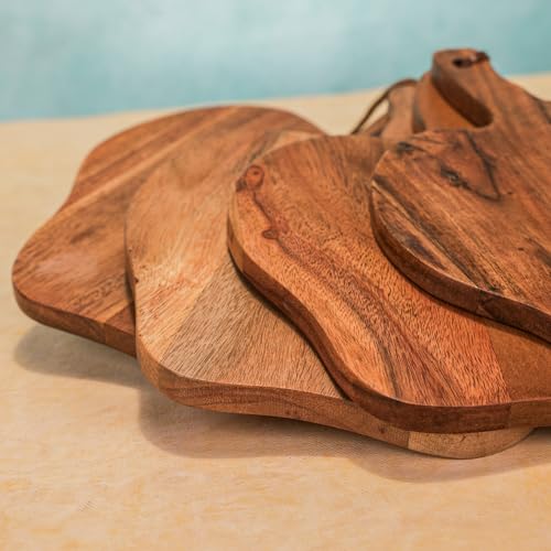 Image of Harvest Serving Board | Apple Shaped Board Set of 4 | Handcrafted Wooden Cutting & Serving Boards for Snacks, Fruits, Cheese & Appetizers | Food-Safe Platter