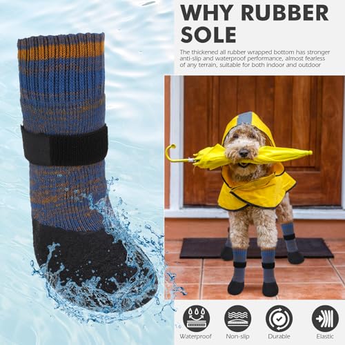 Image of Mihachi Anti Slip Dog Socks, Dog Boots for Hardwood Floors Prevent Licking, Traction Control Waterproof Rubber Sole Paw Protectors for Small Medium Large Dogs, Blue Large