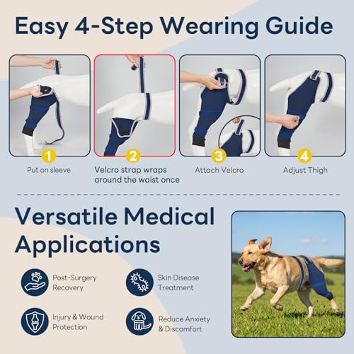 Image of Dog Sleeve for Rear Legs to Stop Licking, Upgraded Surgical Recovery Sleeve for Hind Back Leg Wound,TPLO, ACL Surgery, Light Comfortable Cone Alternative, Left, L, Navy Blue