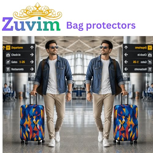 Image of Luggage Cover Trolley Covers for Suitcase Washable Dust Proof Anti-Scratch Protector Polyester Printed Stretchable Fabric (Fits Fiber /Plastic Trolley Bags Only) (Rainbow, 24 Inch)