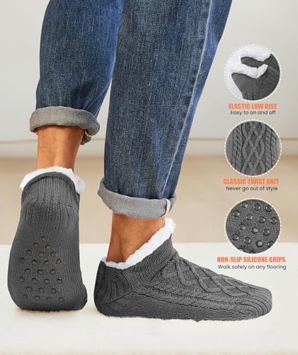 UUMIAER Fuzzy Slipper Socks for Men, Non-Slip Warm Cozy Thick Fleece Lined Home Socks with Grippers for Cold Weather2