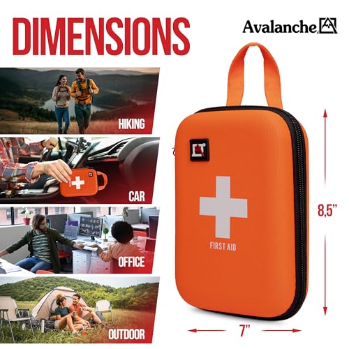 Image of Avalanche 53 Pieces First Aid Kit, Compact Emergency Supplies Kit for Home, School, Car, Travel, Sports or Camping in Hard Shell Foam Case, Portable Mini First Aid Kit, Orange