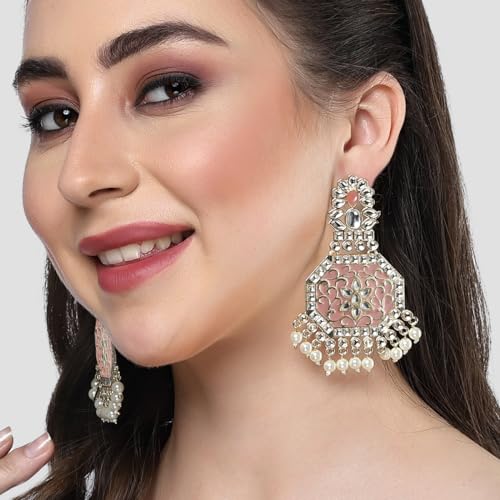 Image of Karatcart Red Stone Studded Gold Plated Drop Earrings for Women