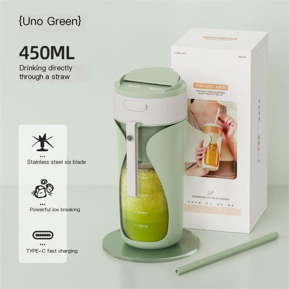 Bicchiere Portatile For Succhi Da 450 Ml - Ricaricabile Tramite USB, Ideale For Casa, Ufficio E Spazi Aperti - Frulla Frutta E Verdura Senza Sforzo! -Frutti da mescolare(Wild Green)
