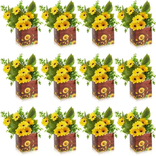 Giegxin 12 Sets Artificial Sunflowers Decorations Sunflower Table Centerpieces Artificial Flower Arrangement Farmhouse Rustic Greenery Decor for Tables Home Office Kitchen Bathroom Plant Decor