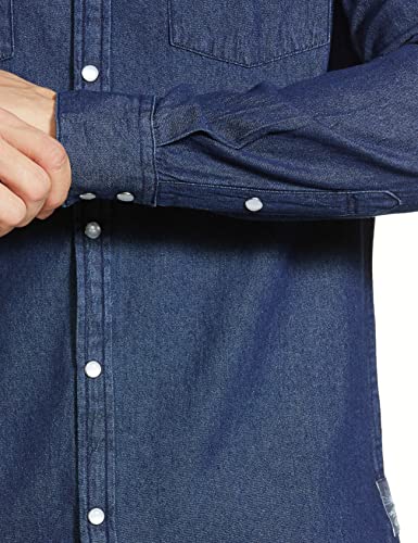 Image of Amazon Brand - Symbol Men's Cotton Slim Fit Denim Shirt | Casual | Plain | Full Sleeve | Summer (Available in Plus Sizes)
