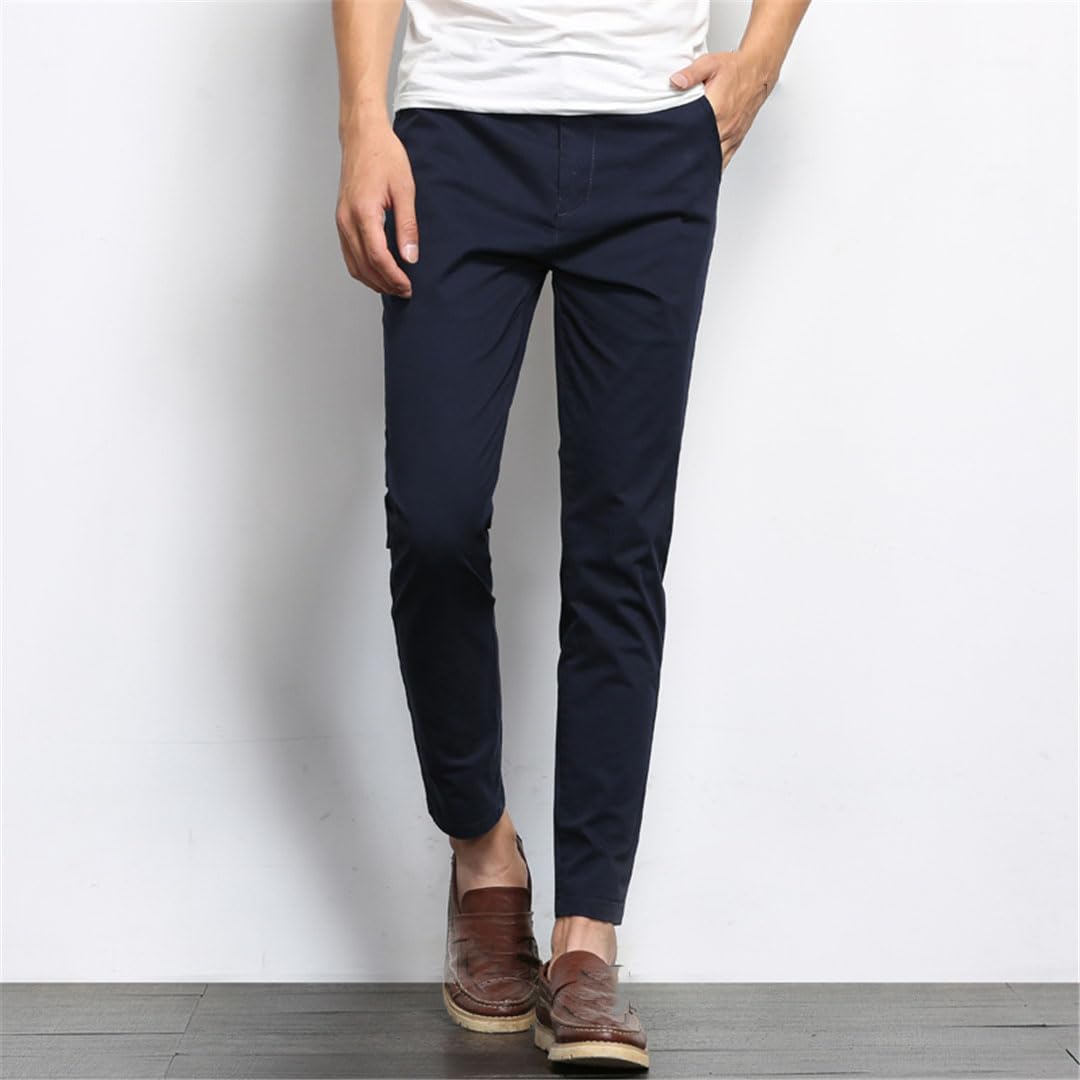 Vogrtcc Pantalones Casuales para Hombre Pantalones Formales hasta El Tobillo Elásticos Ligeros Rectos