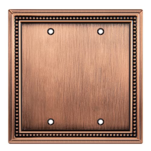 Image of Henne Bery Sunken Pearls Heavy Duty Decorative Wall Plate Switch Plate Outlet Cover (Double Blank, Antique Copper)