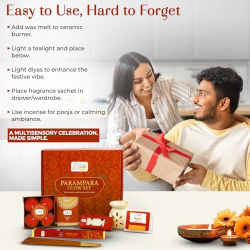 Image of D'Velas Parampara Glow Christmas Gift Box | Ceramic Aroma Burner, Wax Melts, Tealights, Scented Candles, Fragrance Sachet & Incense Sticks | Holiday Home Decor & Premium Christmas Gifting Set