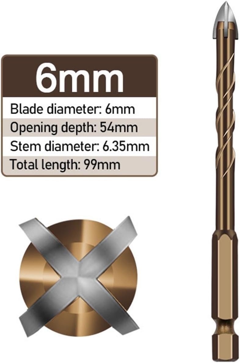 Masonry Concrete Drill Bits Glass Ceramic Tile Plastic Wood Hard Alloy Wall Hole Opener Hex Shank 3-12mm (Size : Concrete Bit 6mm)