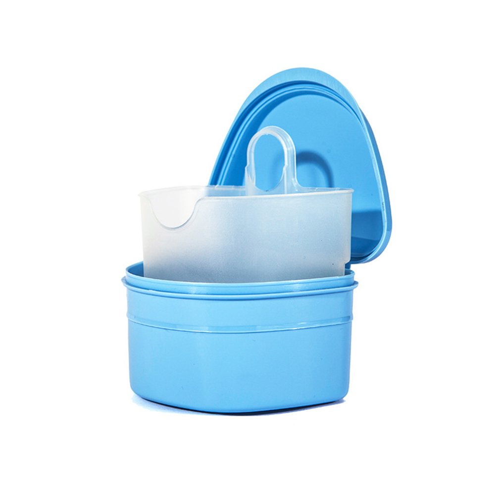 ROSENICE Boîte de Prothèse Dentaire Boîte de Rangement pour trempage de dentier avec conteneur suspendu (Bleu clair)