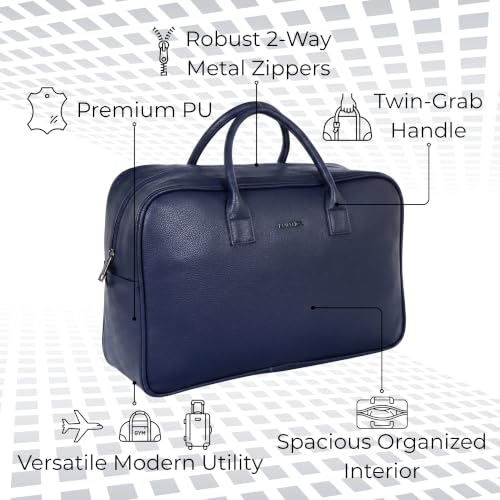 Image of Nautica Unisex 30L Travel Duffle Bag | Premium PU Vegan Leather with Twin Grab Handles for Men & Women | Spacious Main Compartment with Organised Pockets for Weekend Travel Trips | Navy Blue