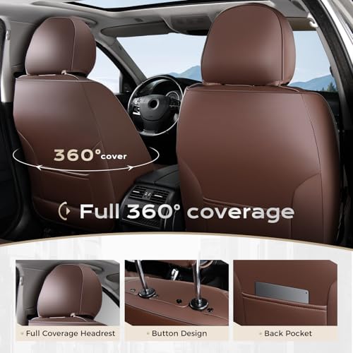 Image of Coverado Front and Back Seat Covers, Coffee Car Seat Covers Full Set, Leather Seat Covers for Car, Waterproof Car Seat Protector, Automotive Seat Cover, Car Seat Cushion Universal Fit for Most Cars