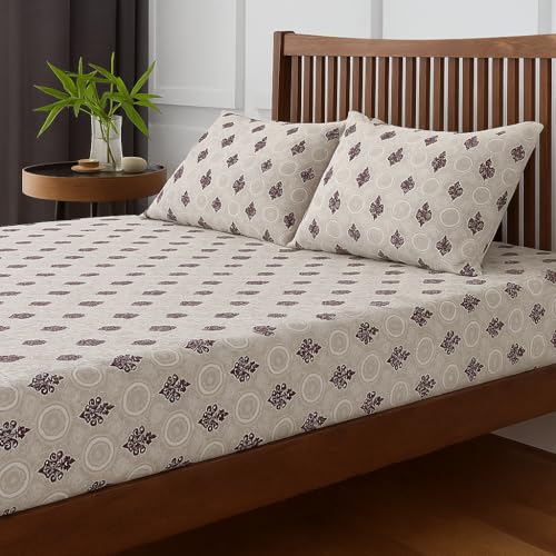 Image of Double Bedsheet - Kalakriti Print, 90 x 100 Inch Brushed Microfiber Flat Sheet with Pillow Covers - Soft, Cooling & Wrinkle Resistant