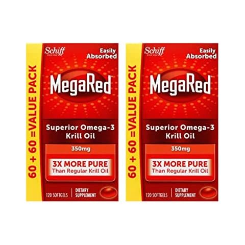 MegaRed Krill Oil 350mg Omega 3 Supplement with EPA, DHA, Astaxanthin & Phospholipids (Pack of 2) Cover