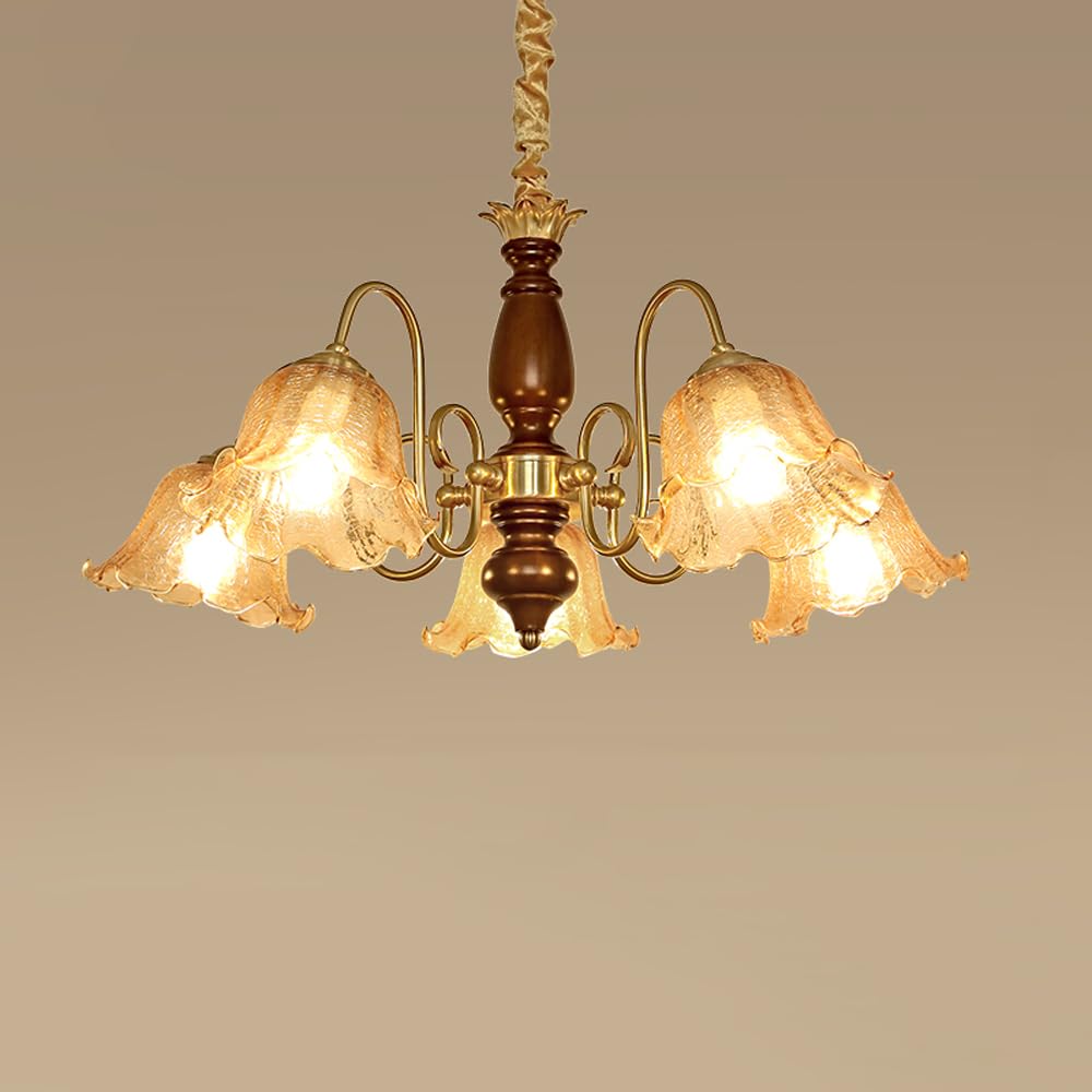 HYJAUSXB Vintage Flower Glass Chandelier Hardwire Large Farmhouse Amber Cracked Mid Century Ceiling Pendant Light Fixtures For Bedroom Living Room Kitchen Island Dining