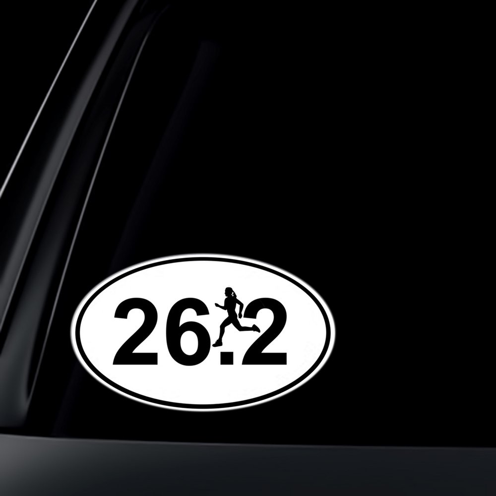 World Design 26.2 Marathon Runner Euro Oval Car Decal/Sticker - Black & White