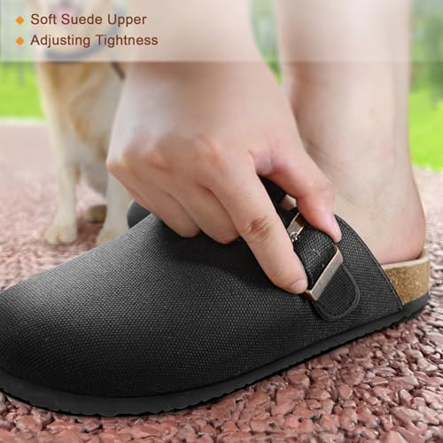 Image of BULLIANT Women Clogs-Fleece-Lined Suede Mules Slippers Nurse Shoes Unisex-Memory Foam Arch Support Cork-Footbed