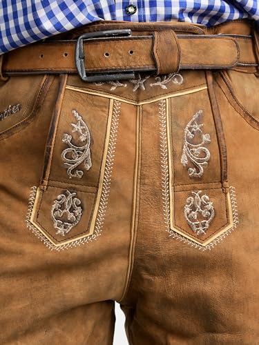STEIGENHÖFER Men's Vintage-Style Lederhosen for Oktoberfest - Designed in Germany - Genuine Leather in 3 Colors, Sizes 28-444