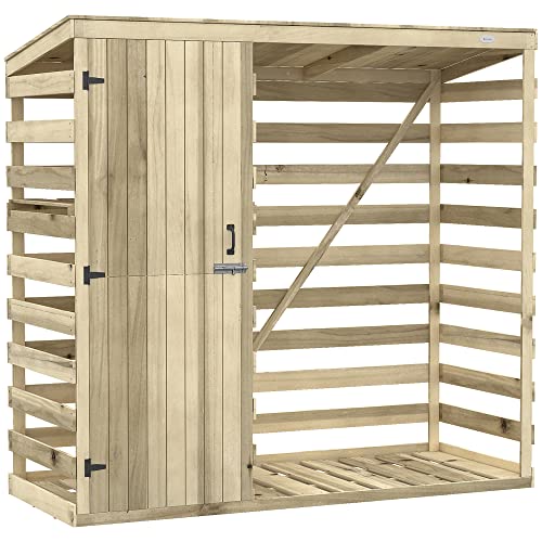 Outsunny Armoire abri de Jardin avec Range-bûches - Porte avec loquet, Plancher Inclus - Bois de Sapin Autoclave