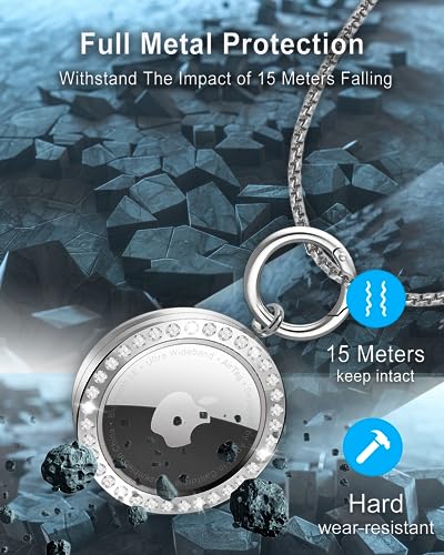 Airtag Necklace,Titanium Alloy Metal Rhinestone Design Airtag Necklace,75cm/29.5in Adjustable Alloy Chain Air tag Neck lace Compatible Apple Aritag4